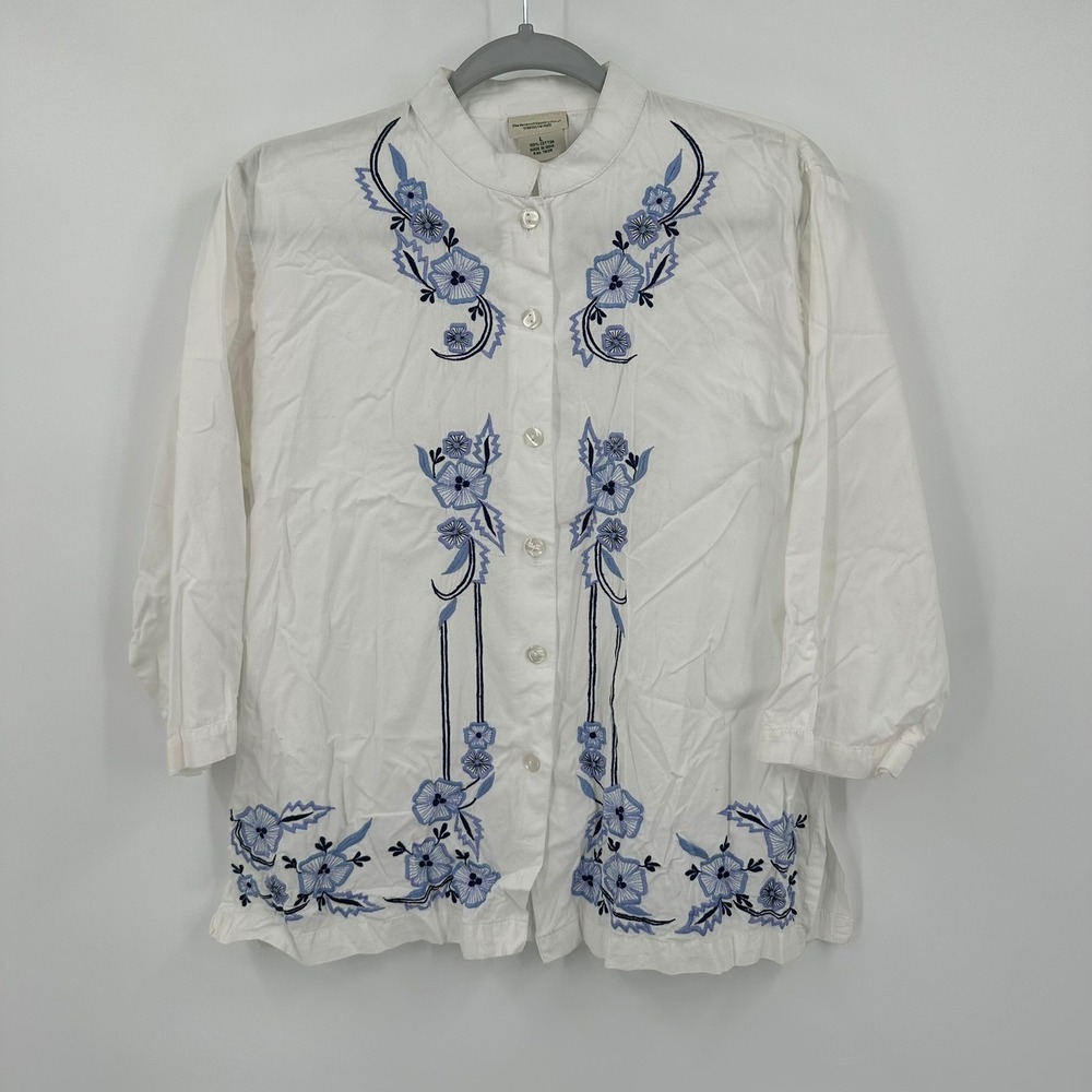 Vermont Country Store Womens Cottagecore Top Size L Floral Embroidered Peasant